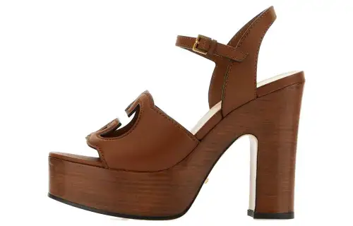 GUCCI Interlocking Leather One Strap Sandals Women's Brown
