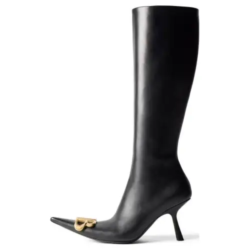 Balenciaga Top Grain Cow Leather Knee high Boots 9cm Women's Black