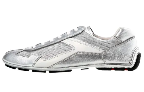 PRADA Leather Low top Sports Casual Shoes Men's Silver