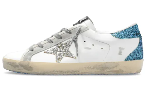 Golden Goose Super Star Leather Low top Stylish Skateboarding Shoes Women's White Blue Distressed