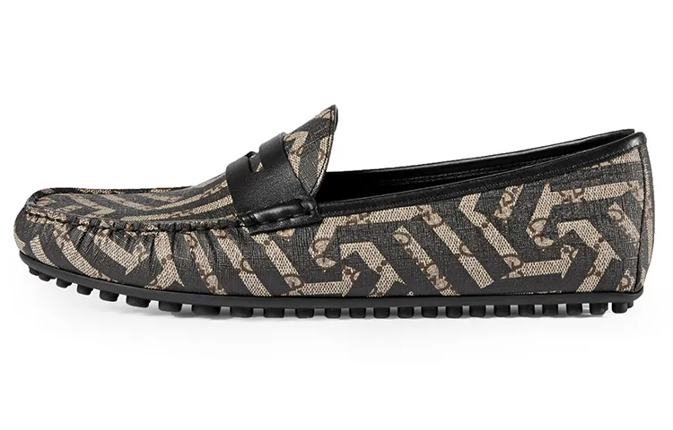 GUCCI DRIVER Caleido Gommino Loafers Men's Black Brown