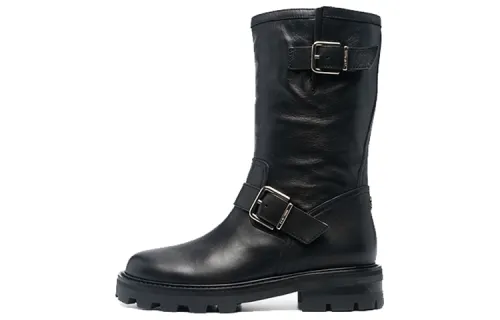 Jimmy Choo Biker II Cow Leather Round Tip Boots Women's Black