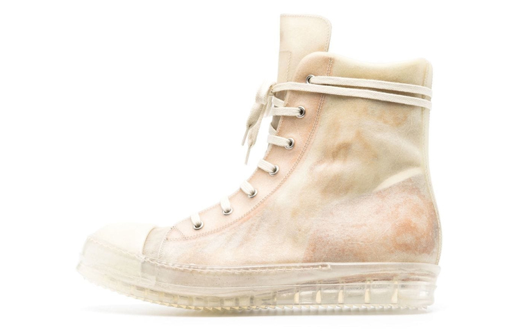 RICK OWENS/RO Leather High top Stylish Skateboarding Shoes Men's Ecru Distressed