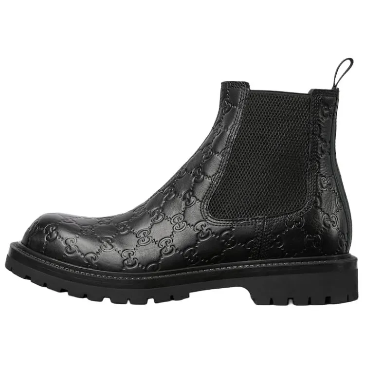 GUCCI Leather Short Chelsea Boots Men's Black