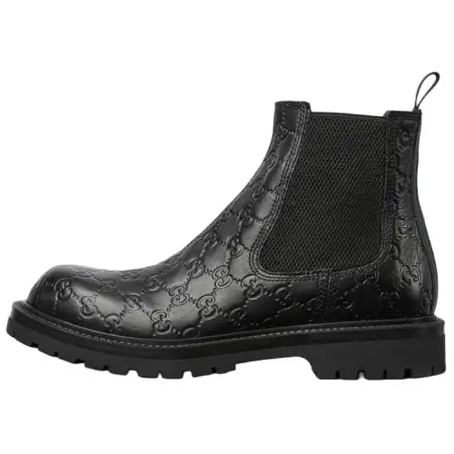 GUCCI Leather Short Chelsea Boots Men's Black