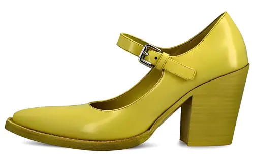 PRADA Leather Chunky Heel High Heels Women's Yellow