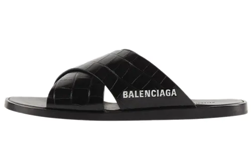 Balenciaga Cosy Sandal Crocodile Embossed Black