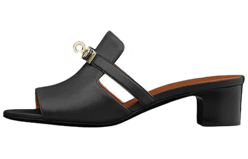 HERMES Candy High Heel Quick Dry Slide Slippers Women's Black Brown