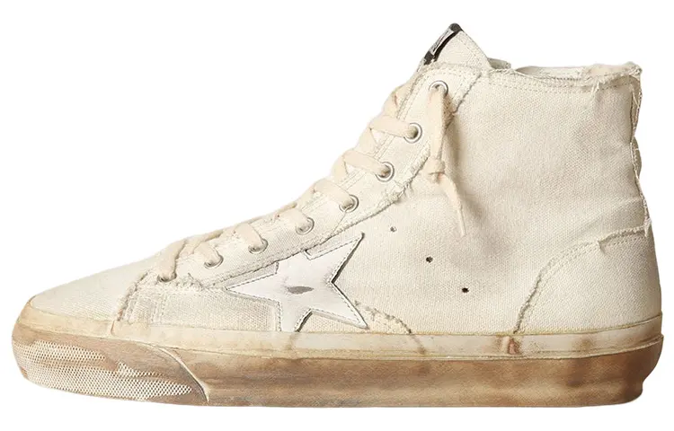 Golden Goose Francy Canvas Lace Up Stylish Skateboarding Shoes Men's White Distressed