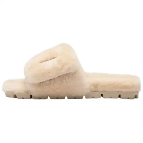 PRADA Triangle-logo Shearling Slides