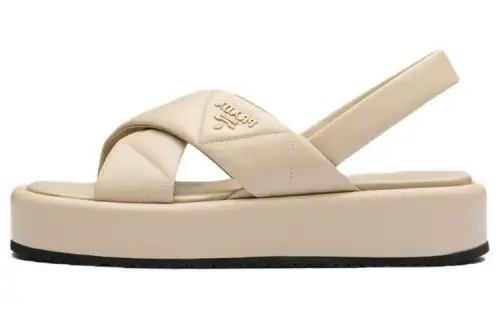 PRADA Leather Beach Sandals Women's Beige