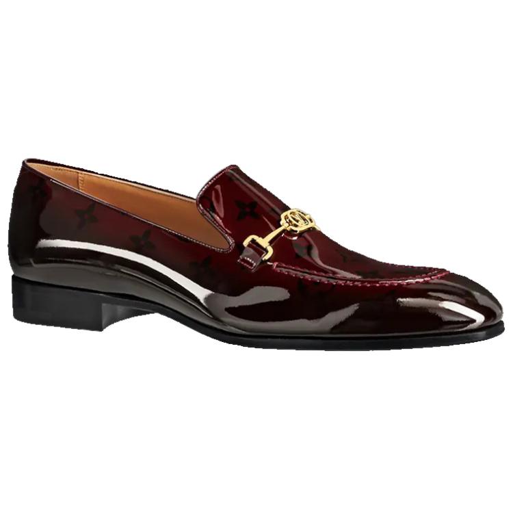 LOUIS VUITTON Club Patent Leather Loafers Men's Burgundy