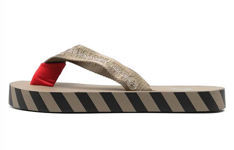 OFF WHITE Stripes Flip Flops Men's Brown