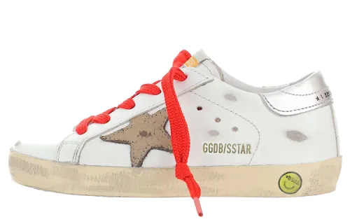Golden Goose Super Star Low top Stylish Skateboarding Shoes Women's White Red Distressed