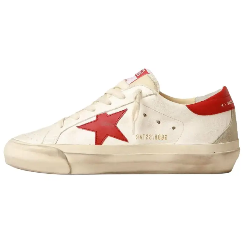 Golden Goose Super Star Round Tip Low top Skateboard Shoes Women's Red Distressed