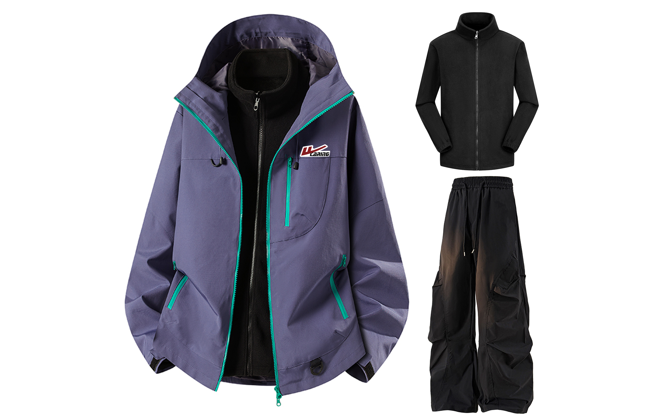 Warrior, travel sports windproof set, waterproof trend solid universal casual trousers, skydiver, keep warm demi-season climbing jacket for hiking for men and women, 3 pieces, American style, for beloved