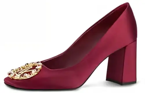 LOUIS VUITTON Square Chunky Heel High Heels Women's Red