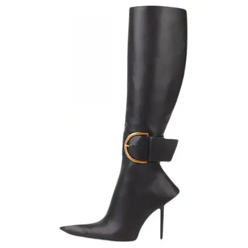 Balenciaga Esse Cow Leather Knee High Boots 11cm Women's Black