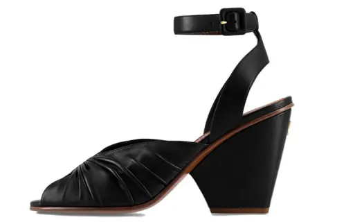 LOUIS VUITTON Olympia Leather Open Toe Chunky Heel High Heels Women's Black