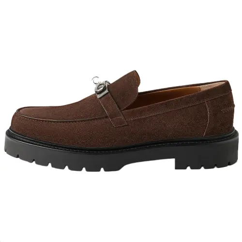 HERMES Icone Calfskin Loafers 3cm Men's Brown