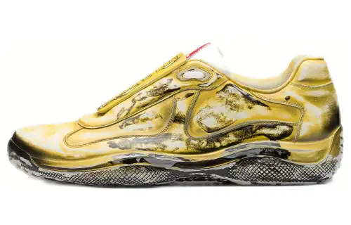 PRADA D3cay Leather Low top Sports Casual Shoes Unisex Cashmere Yellow