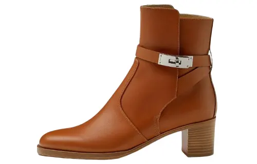 HERMES Frenchie 50 Cow Leather Ankle Boots Women's Brown