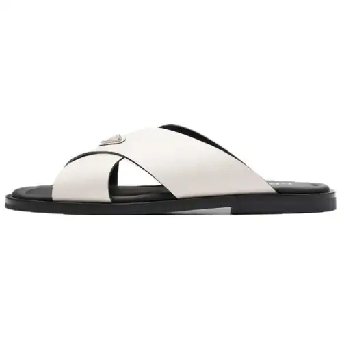 PRADA Saffiano Rubber Sole Quick Dry Slide Slippers Men's White
