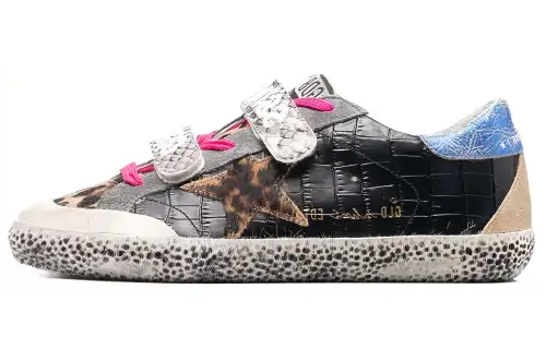 Golden Goose Super Star Patchwork Athletic Shoes Women's Black Gray Distressed