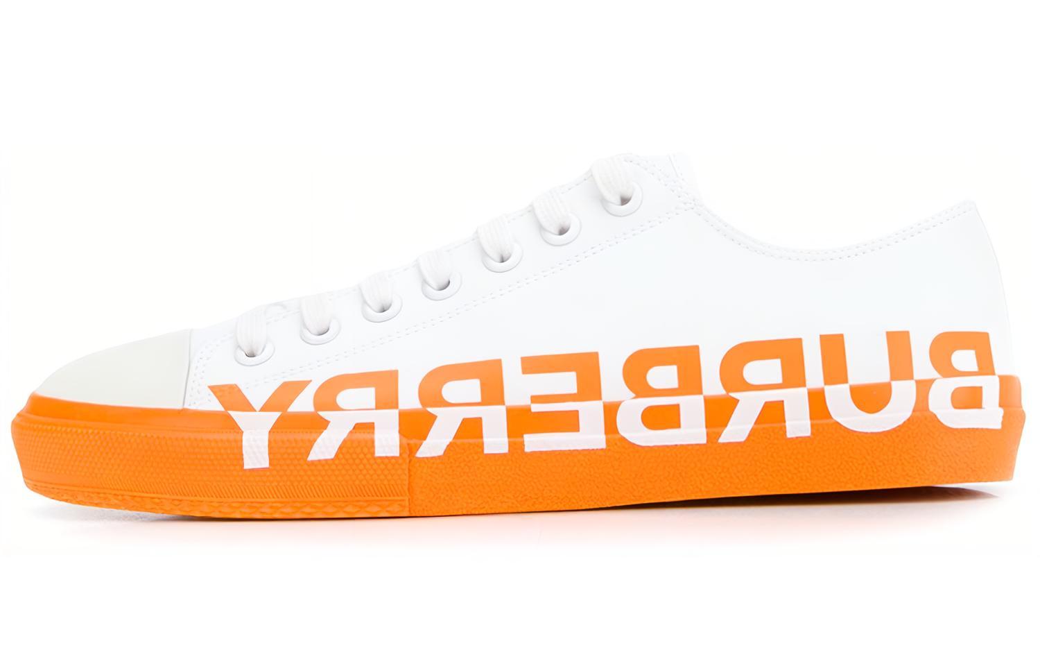 Burberry Larkhall Logo Low top Canvas Shoes Men's White Orange