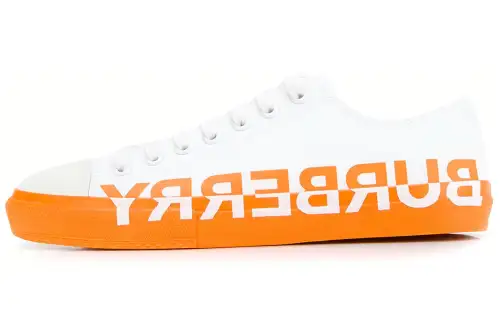 Burberry Larkhall Logo Low top Canvas Shoes Men's White Orange