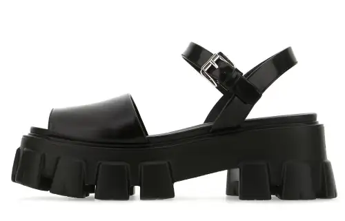 PRADA Monolith Leather One Strap Sandals Women's Black
