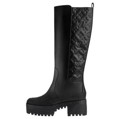 LOUIS VUITTON Lauriate Calfskin Knee high Boots 5CM Women's Black