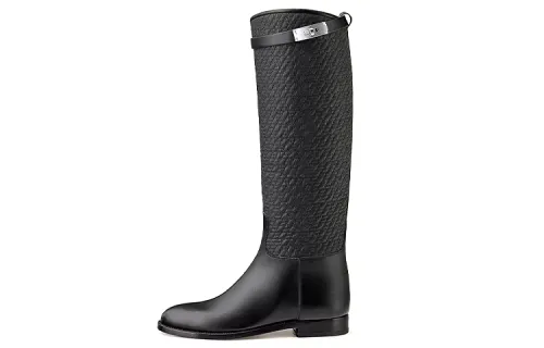 HERMES Jumping Knee high Boots Women's Black