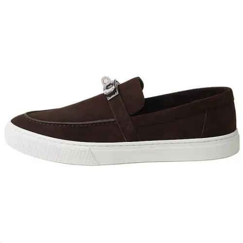 HERMES Game Loafers Men's Red Brown