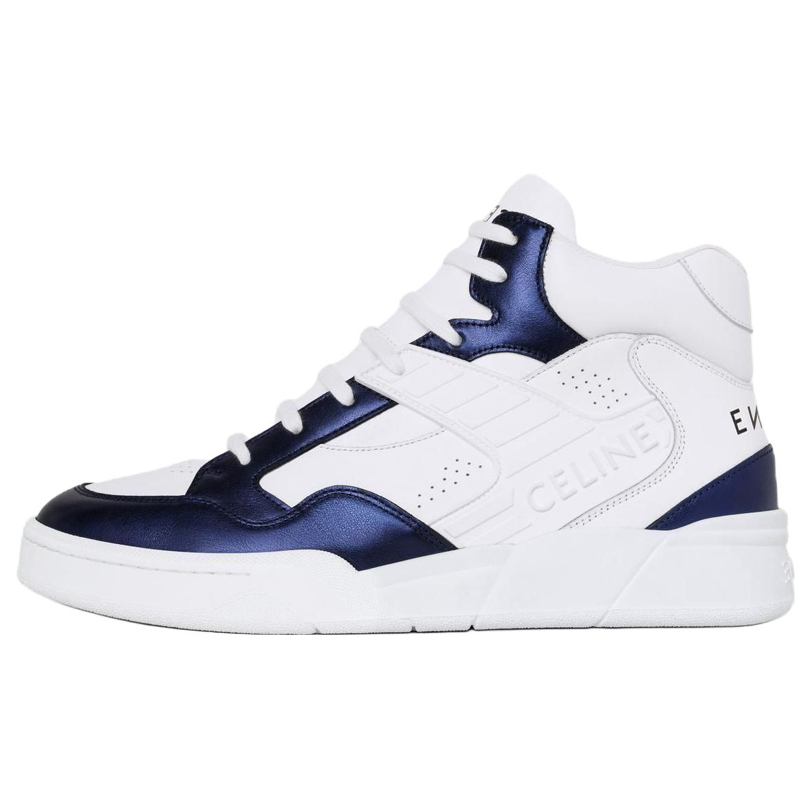 CELINE Leather Comfortable Round Toe High top Casual Shoes Men's Blue White