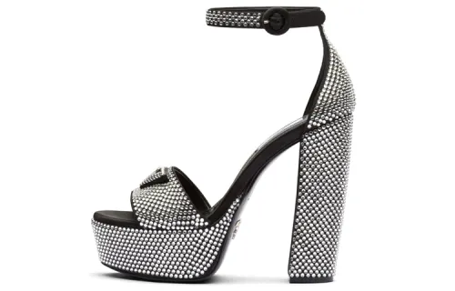 PRADA 135mm Crystal Platform Sandals Black Satin