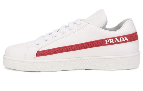 PRADA Cow Leather Lace Up Low top Stylish Skateboarding Shoes Women's White Red