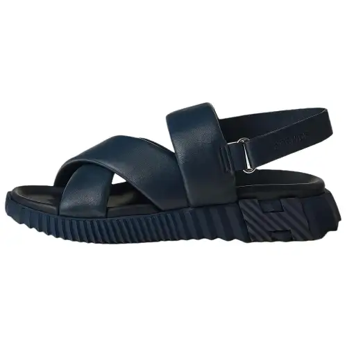 HERMES Electric Leather One Strap Sandals 4cm Men's Dark Blue