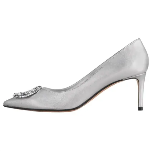 LOUIS VUITTON Met Cow Leather Slim Heel High Heels 6.5cm Women's Silver