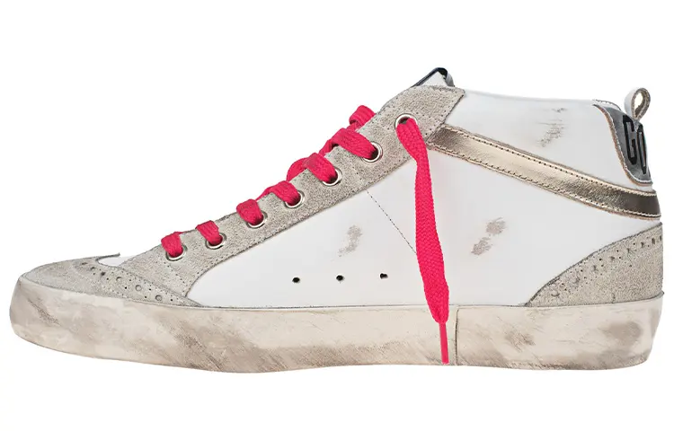 Golden Goose Mid Star Stylish Skateboarding Shoes Women's White Pink Distressed