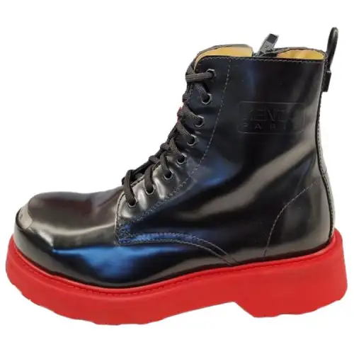 KENZOsmile Lace Up Boots Black Spazzolato Leather Red Sole