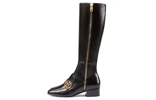 GUCCI Leather Zip Closure Knee high Boots Women's Black
