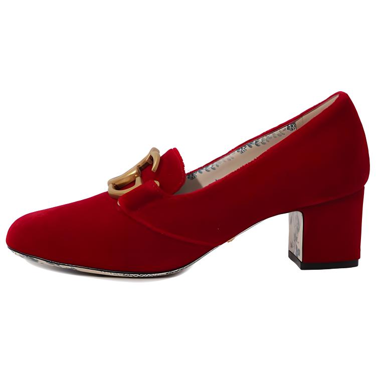 GUCCI Suede Chunky Heel High Heels 5.4cm Women's Red