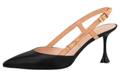 LOUIS VUITTON Blossom Leather Slim Heel High Heels 7.5cm Women's Black