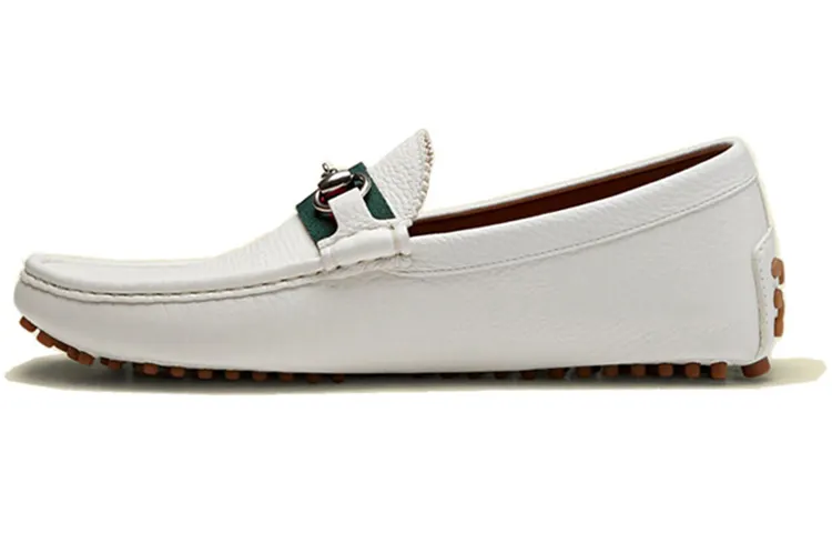 GUCCI Horsebit Gommino Loafers Men's White