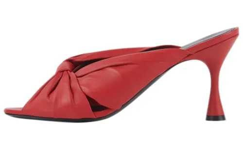 Balenciaga Drapy Sheep Leather Mules Red Women's