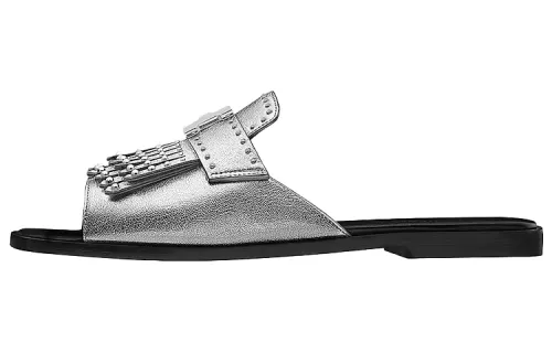 HERMES Auteuil Rubber Sole Slide Slippers Women's Silver