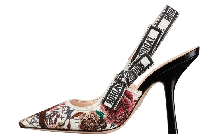 DIOR J'Adior Cotton Fabric Slim Heel High Heels Women's White Black Pink