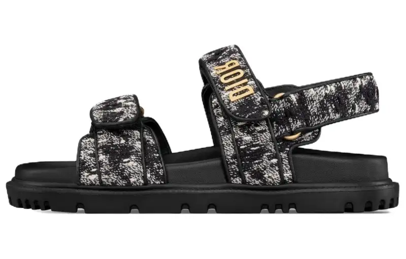 DIOR DiorAct Cow Leather One Strap Sandals Women's Black Gray