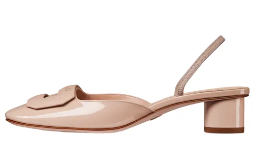 DIOR Round Tip Chunky Heel High Heels 3.5cm Women's Nude